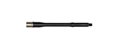Top-down diagonal right view of DSI 10.5-inch 5.56 NATO barrel with nitride finish and 1/2x28 threads for AR pistols or SBRs