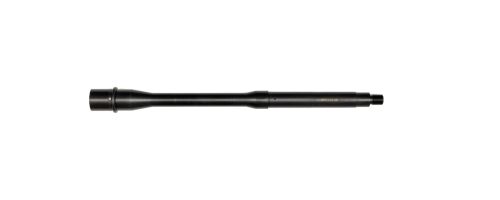 Top-down diagonal right view of DSI 12.5-inch 5.56 NATO SOCOM barrel with nitride finish and 1/2x28 threads for AR pistols or SBRs